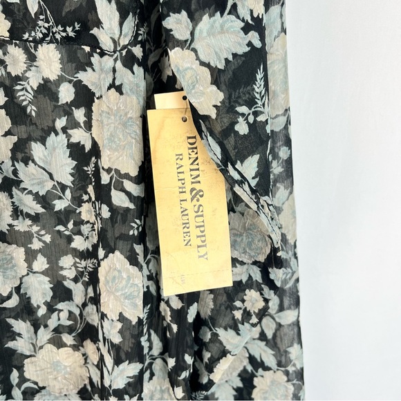 Ralph Lauren Denim & Supply Black Floral Chiffon Button Down Blouse NWT Medium M - Picture 5 of 6